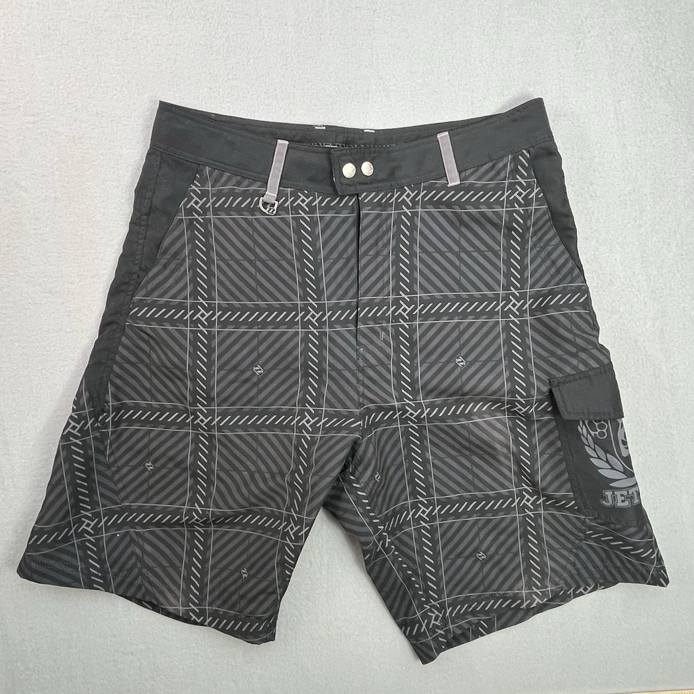 JetPilot Rideshorts Boardshorts Swim Trunks Size 34 Black Gray 10" Vintage Y2K